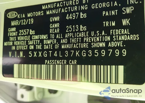 2019 Kia Optima Lx from USA, damaged, VIN 5XXGT4L37KG359799